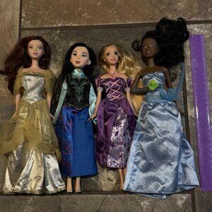 4 Disney Princess Lot: Belle, Mulan, Rapunzel  & Tiana